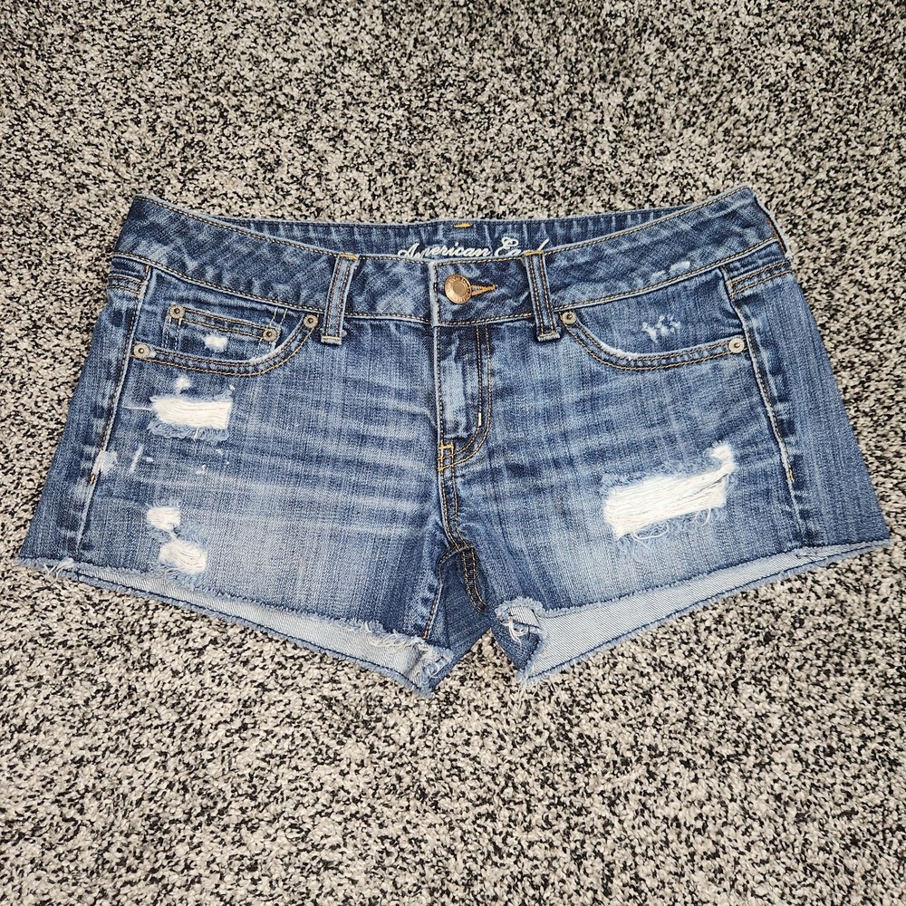Y2k Vtg American Eagle Jean Shorts Micro Booty Low Rise Destressed Women's Sz 8
